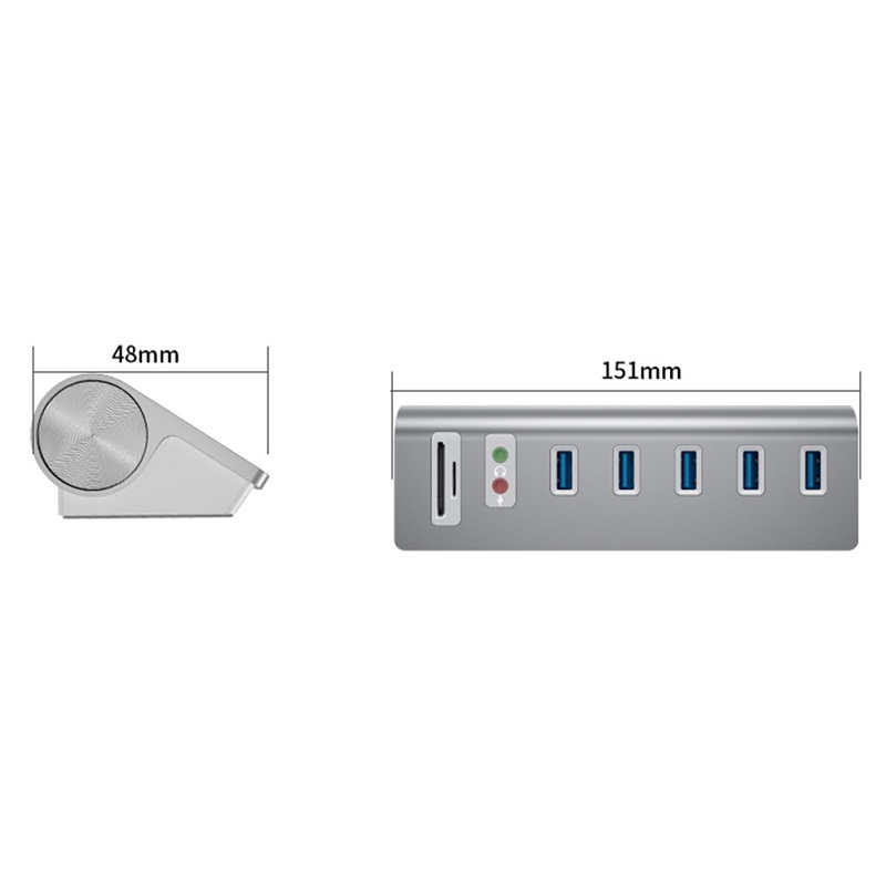 USB hub Acasis USB-7U 3.5 мм на 5 портів USB 3.0 з аудіо адаптером та картридером (Сріблястий)