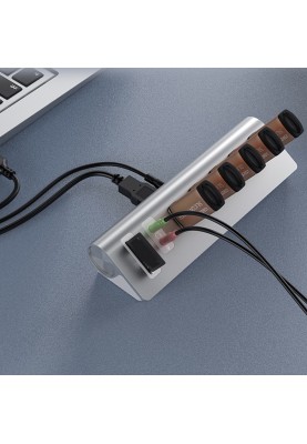 USB hub Acasis USB-7U 3.5 мм на 5 портів USB 3.0 з аудіо адаптером та картридером (Сріблястий)