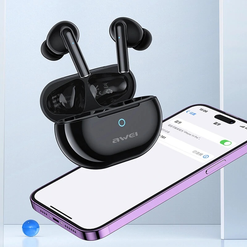 Бездротові Bluetooth навушники Awei T61 із зарядним боксом (Чорний)