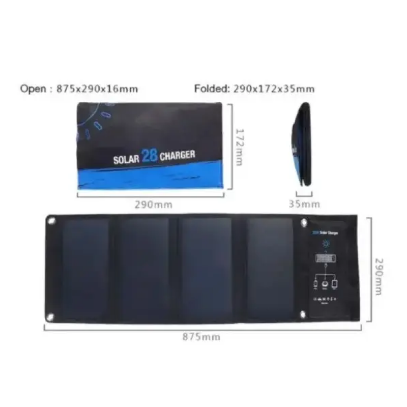 Сонячна панель Solar panel 28W B428 для заряджання гаджетів (Чорний)