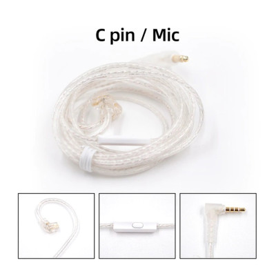 Посріблений кабель для навушників KZ Silver Cable з мікрофоном 2-pin 3.5 мм (Білий)