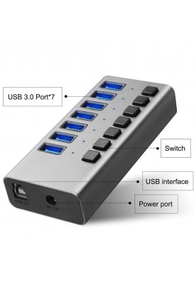 USB hub Acasis H707 на 7 портів USB 3.0 (Сірий)