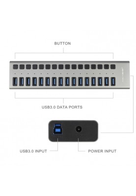 USB hub Acasis H716 із блоком живлення (Сріблястий)