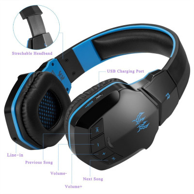 Бездротові Bluetooth навушники Kotion Each B3505 з автономністю до 10 годин (Чорно-синій)