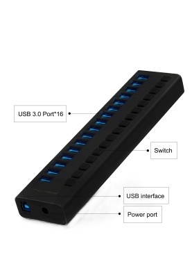 USB hub Acasis H716PB з блоком живлення (Чорний)