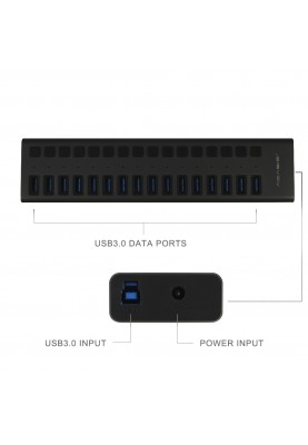 USB hub Acasis H716PB з блоком живлення (Чорний)