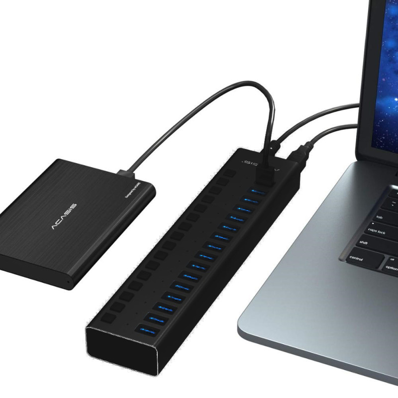 USB hub Acasis H716PB з блоком живлення (Чорний)