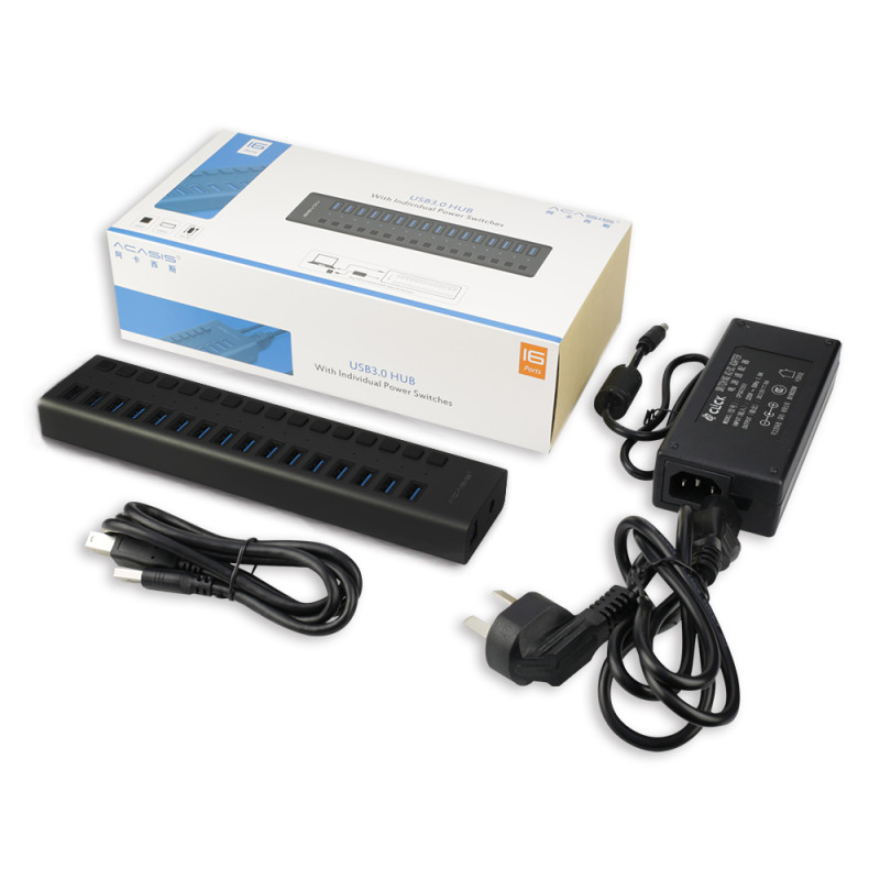 USB hub Acasis H716PB з блоком живлення (Чорний)