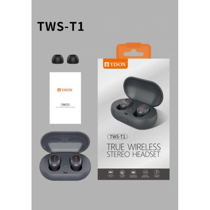 Бездротові Bluetooth навушники Yison TWS-T1 (Чорний)