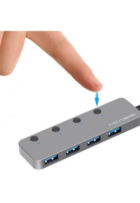 USB hub Acasis HS-080S на 4 порти USB 3.0 з кнопками вимкнення (Сріблястий)
