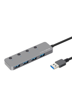 USB hub Acasis HS-080S на 4 порти USB 3.0 з кнопками вимкнення (Сріблястий)