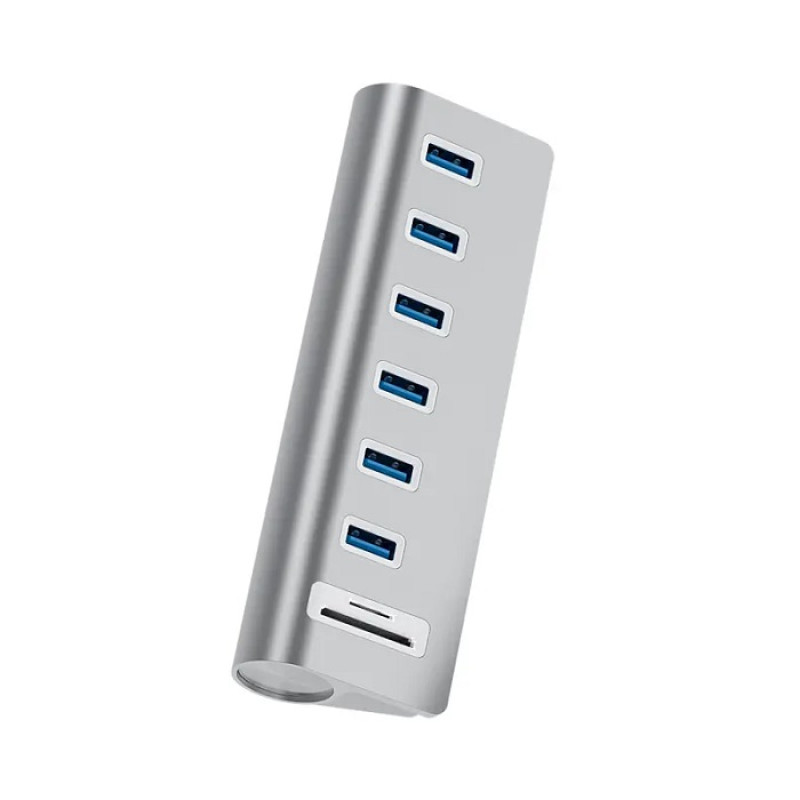 USB hub Acasis USB-7U на 6 портів USB 3.0 з картрідером (Сріблястий)