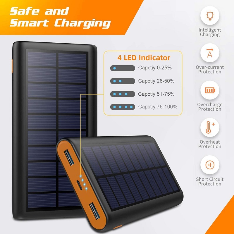 Портативна батарея Solar Power Bank 26800mAh ‎HX160S4 із сонячною панеллю (Чорний)