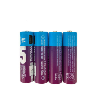 Акумуляторні батареї АА 1300Mah 1.5V з зарядкою Micro USB, 4 штуки (Фіолетовий)