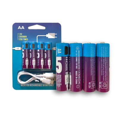 Акумуляторні батареї АА 1300Mah 1.5V з зарядкою Micro USB, 4 штуки (Фіолетовий)
