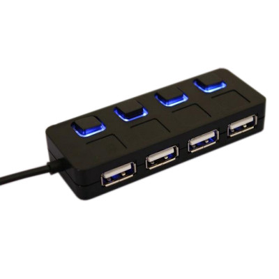 Хаб USB Lapara 4 порти USB 2.0 з 4-ма вимикачами ON/OFF для кожного порту, чорний