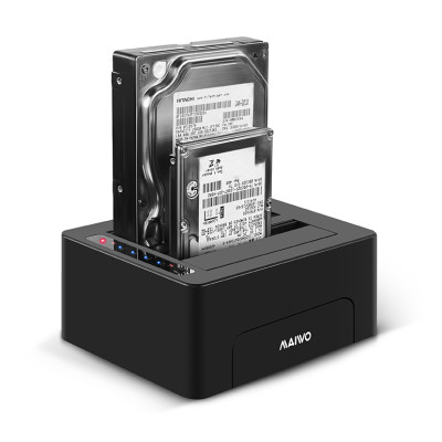 Док-станція Maiwo клонір. для 2*HDD 2,5"/3,5" SATA/SSD через USB3.0 безгвинтіве кріпл. пластик чорна
