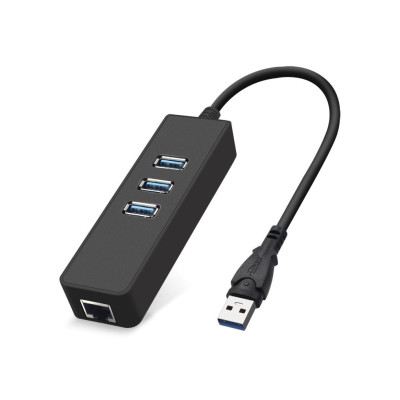 Адаптер Dynamode USB 3.0 Type-A - RJ45 Gigabit Lan, 3*USB 3.0-порта, Win7/8/10, Mac OS X, черный