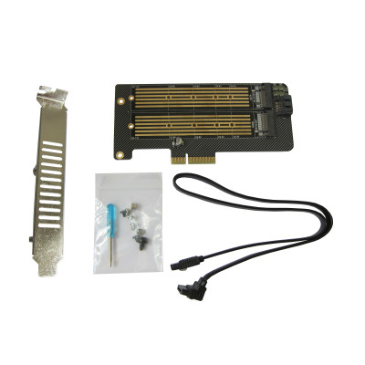 Контроллер Dynamode 2х M.2 NVMe M-Key /SATA B-key SSD to PCI-E 3.0 x4/ x8/ x16, full profile bracket