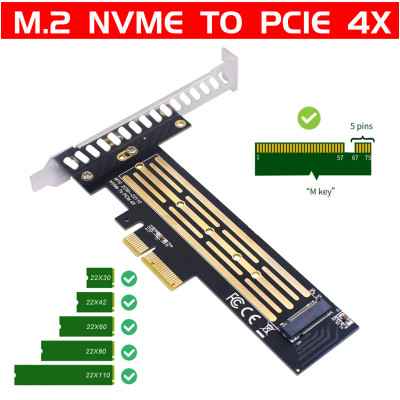 Контроллер Dynamode M.2 SSD NVMe M-Key to PCI-E 3.0 x4/ x8/ x16, full profile bracket