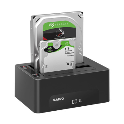 Док-станція Maiwo клонір. для 2*HDD 2,5"/3,5" SATA/SSD через USB3.0 безгвинтіве кріпл. пластик чорна