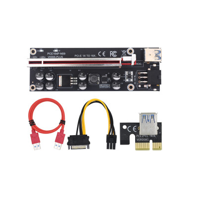 Райзер Dynamode PCI-E x1 to 16x 60cm USB 3.0 Red Cable SATA to 6Pin Power v.009S Plus Black