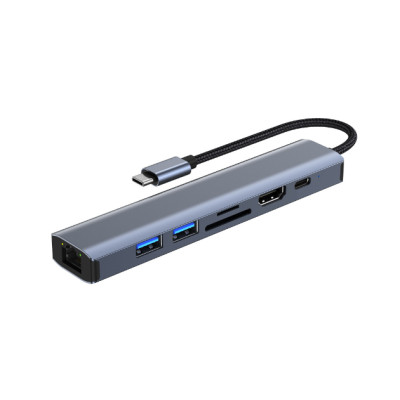 Адаптер Dynamode 7-в-1 USB-C to HDTV 4K/30Hz, 2хUSB3.0, RJ45, USB Type-C PD 100W Female, SD/MicroSD