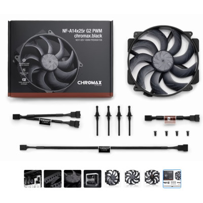 Вентилятор Noctua NF-A14x25r G2 PWM CHROMAX. Black для корпусу 140x140x25мм SSO2 1250-1500 об/хв