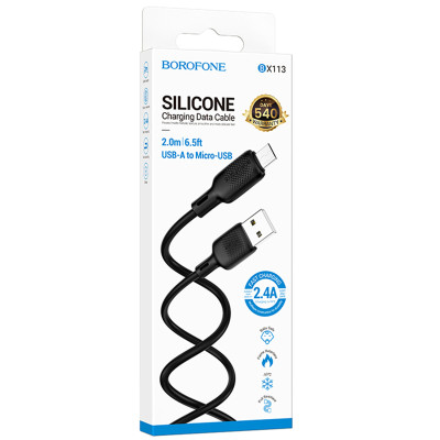 Дата кабель Borofone BX113 Lenny USB to MicroUSB 2.4A (2m) Black Дата кабель Borofone BX113 Lenny USB to MicroUSB 2.4A (2m) Black