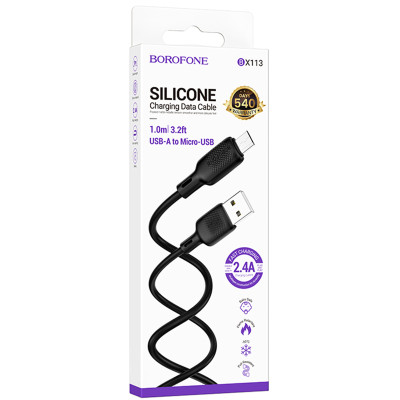 Дата кабель Borofone BX113 Lenny USB to MicroUSB 2.4A (1m) Black Дата кабель Borofone BX113 Lenny USB to MicroUSB 2.4A (1m) Black