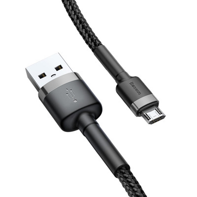 Дата кабель Baseus Cafule USB to MicroUSB Cable 2.4A (1m) (CAMKLF-B) Сірий / Чорний