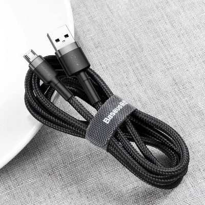Дата кабель Baseus Cafule USB to MicroUSB Cable 2.4A (1m) (CAMKLF-B) Сірий / Чорний