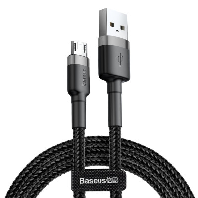 Дата кабель Baseus Cafule USB to MicroUSB Cable 2.4A (1m) (CAMKLF-B) Сірий / Чорний