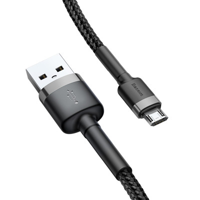Дата кабель Baseus Cafule USB to MicroUSB Cable 1.5A (2m) (CAMKLF-C) Сірий / Чорний Дата кабель Baseus Cafule USB to MicroUSB Cable 1.5A (2m) (CAMKLF-C) Сірий / Чорний