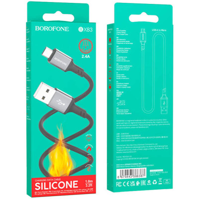 Дата кабель Borofone BX83 Famous USB to MicroUSB 2.4A (1m) Black Дата кабель Borofone BX83 Famous USB to MicroUSB 2.4A (1m) Black