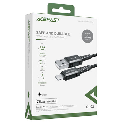 Дата кабель Acefast C1-02 USB to Lightning 2.4A (1.2m) Black Дата кабель Acefast C1-02 USB to Lightning 2.4A (1.2m) Black