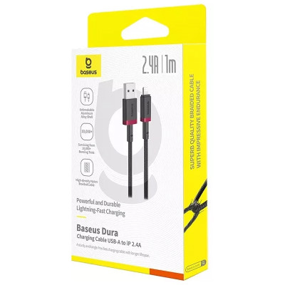 Дата кабель Baseus Dura Series Fast Charging USB to Lightning 2.4A (1m) (CB000122) Red / Black