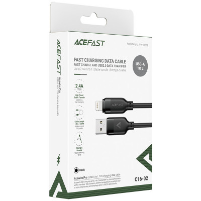 Дата кабель Acefast C16-02 USB to Lightning 2.4A (1.2m) Black Дата кабель Acefast C16-02 USB to Lightning 2.4A (1.2m) Black