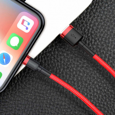 Дата кабель Baseus Cafule USB to Lightning 1.5A (2m) (CALKLF-C) Червоний / Чорний