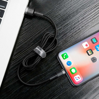 Дата кабель Baseus Cafule USB to Lightning 1.5A (2m) (CALKLF-C) Сірий / Чорний