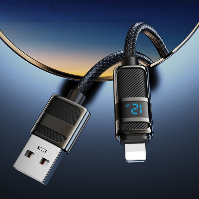 Дата кабель Hoco U137 Line with display USB to Lightning 2.4A/12W (1.2m) Black