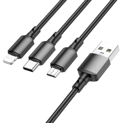 Дата кабель Borofone BX72 USB to 3in1 (1m) Чорний Дата кабель Borofone BX72 USB to 3in1 (1m) Чорний