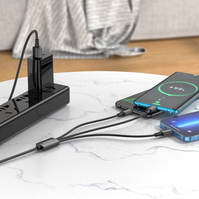 Дата кабель Borofone BX72 USB to 3in1 (1m) Чорний Дата кабель Borofone BX72 USB to 3in1 (1m) Чорний