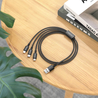 Дата кабель Borofone BX72 USB to 3in1 (1m) Чорний Дата кабель Borofone BX72 USB to 3in1 (1m) Чорний