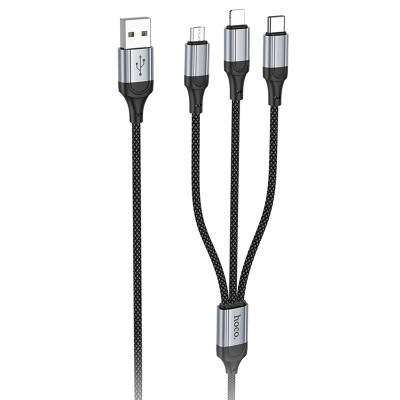 Дата кабель Hoco X102 Fresh 3in1 USB to Lightning + MicroUSB + Type-C (1m) Black