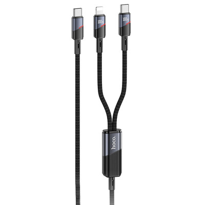Дата кабель Hoco U139 Type-C to Lightning/Type-C 100W (1.2m) Black