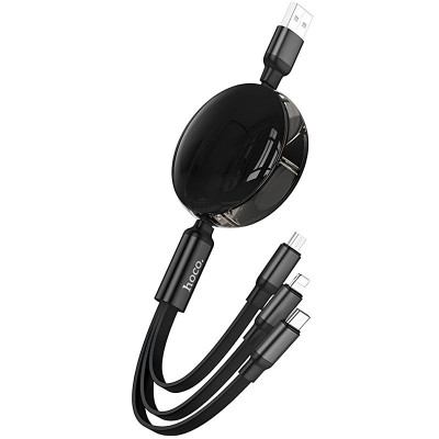 Дата кабель Hoco X78 Easy pull storage 3in1 (1m) Black