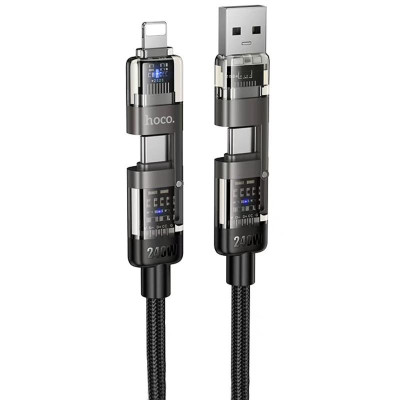 Дата кабель Hoco U151 Goldsmith 4in1 Type-C to USB/Type-C to Lightning 240W (1.2m) Black