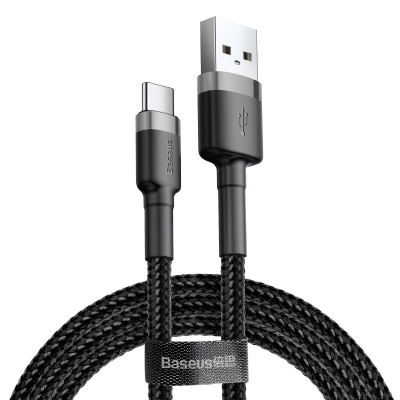 Дата кабель Baseus Cafule USB to Type-C Cable 3A (0.5m) (CATKLF-A) Сірий / Чорний