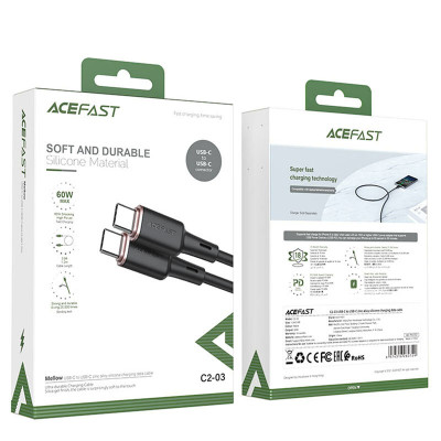 Дата кабель Acefast C2-03 USB-C to USB-C zinc alloy silicone (1.2m) Black Дата кабель Acefast C2-03 USB-C to USB-C zinc alloy silicone (1.2m) Black